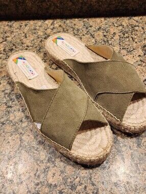 Alpargatus Olive Suede Crisscross Espadrille Slide - Women, Size 36